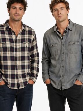 Tailor Vintage men's reversible plaid long sleeve shirt, L